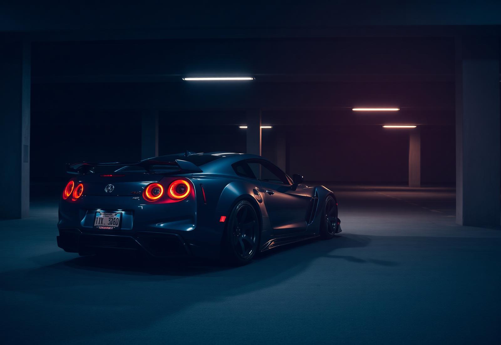 Tiffany-blue Corvette in a dark parking structure